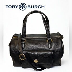 TORY BURCH Amanda Satchel Black Pebbled Leather – 2-Way Carry. Excellent Pre-❤️